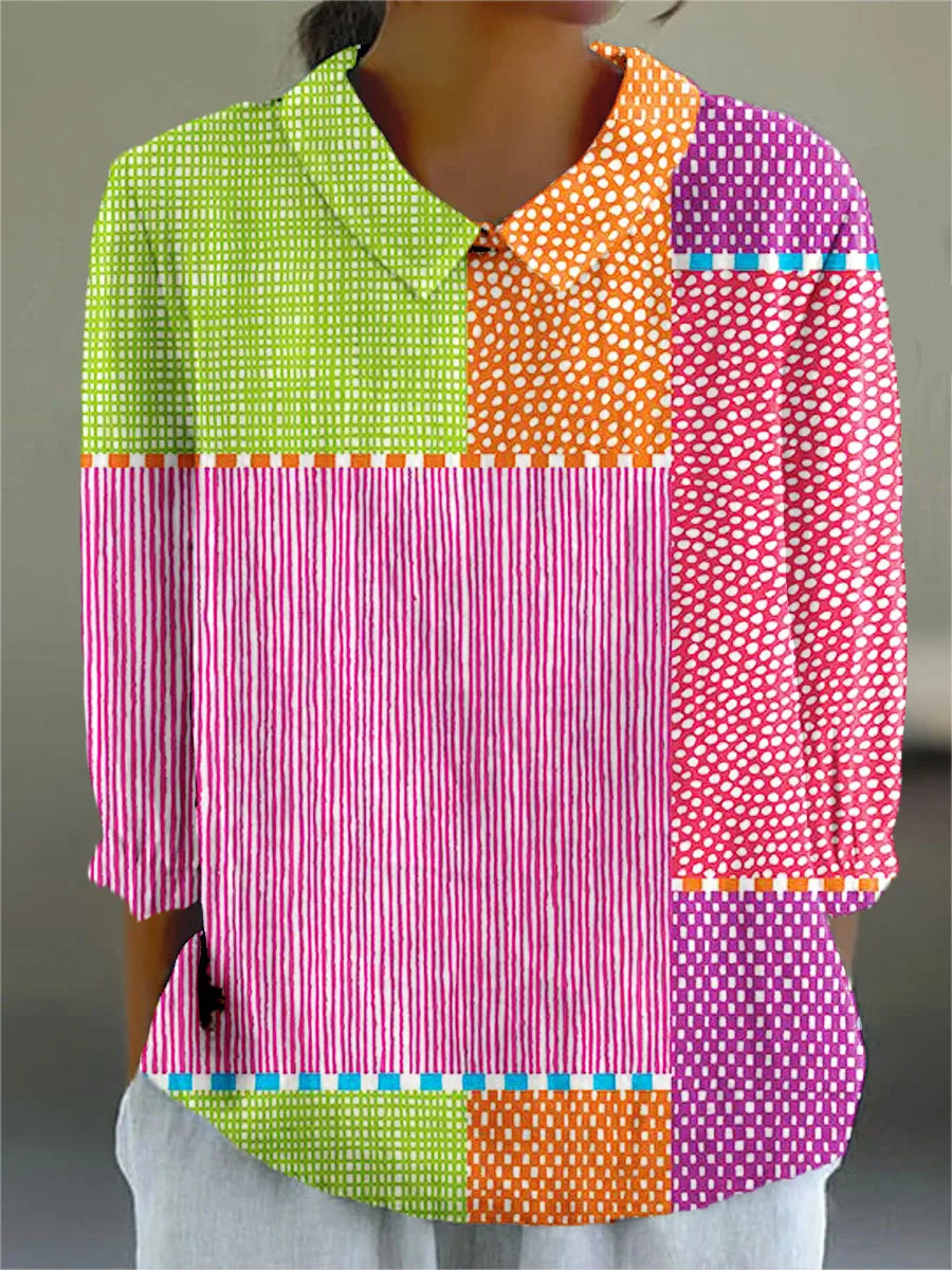 Dorthe - Vintage Farverig Bluse
