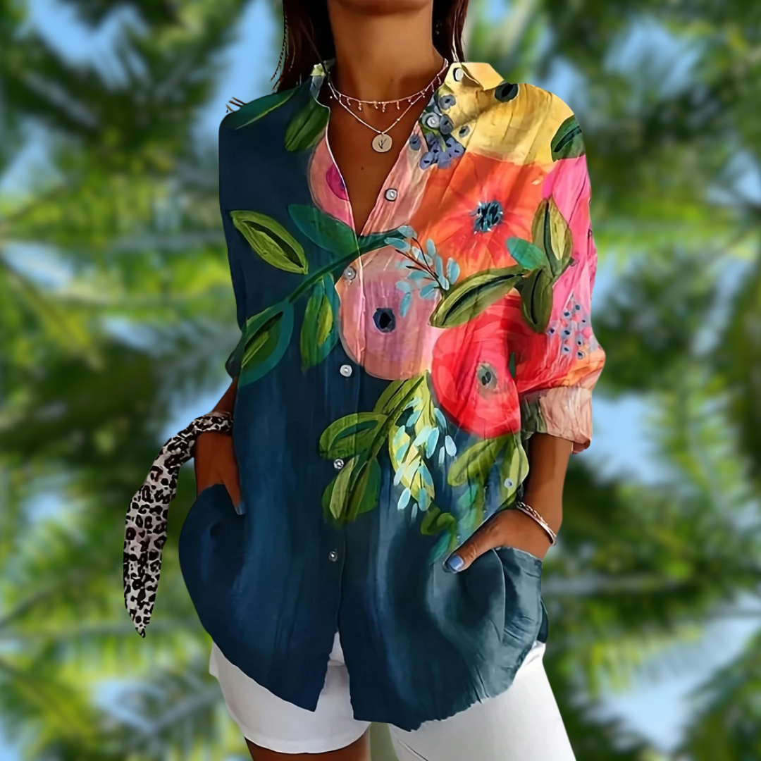 Orellia™ – blomstrete bluse med flip-krave