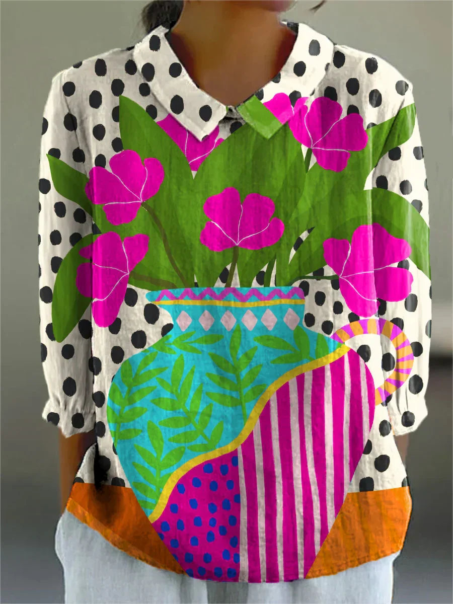 Gitte - Vintage Farverig Bluse