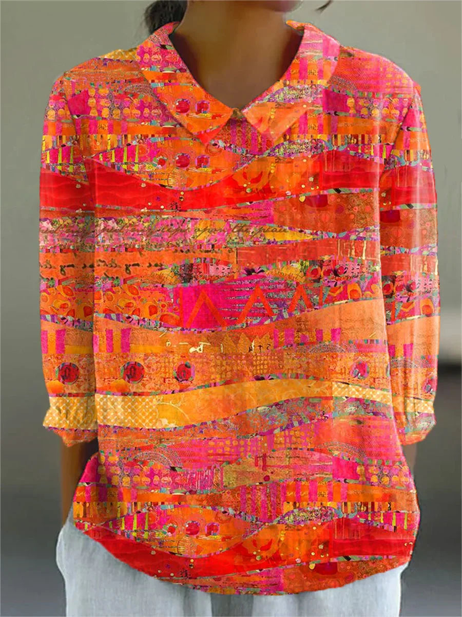 Susanne - Vintage Farverig Bluse