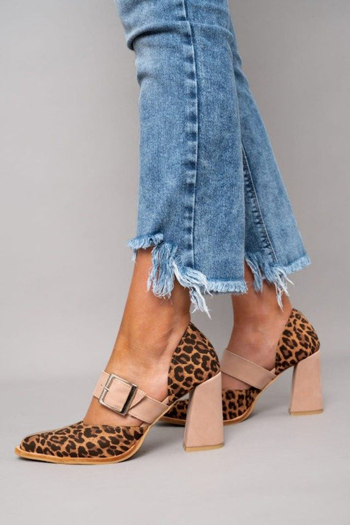 Selveta - Leopard suede sandaler med stabil hæl