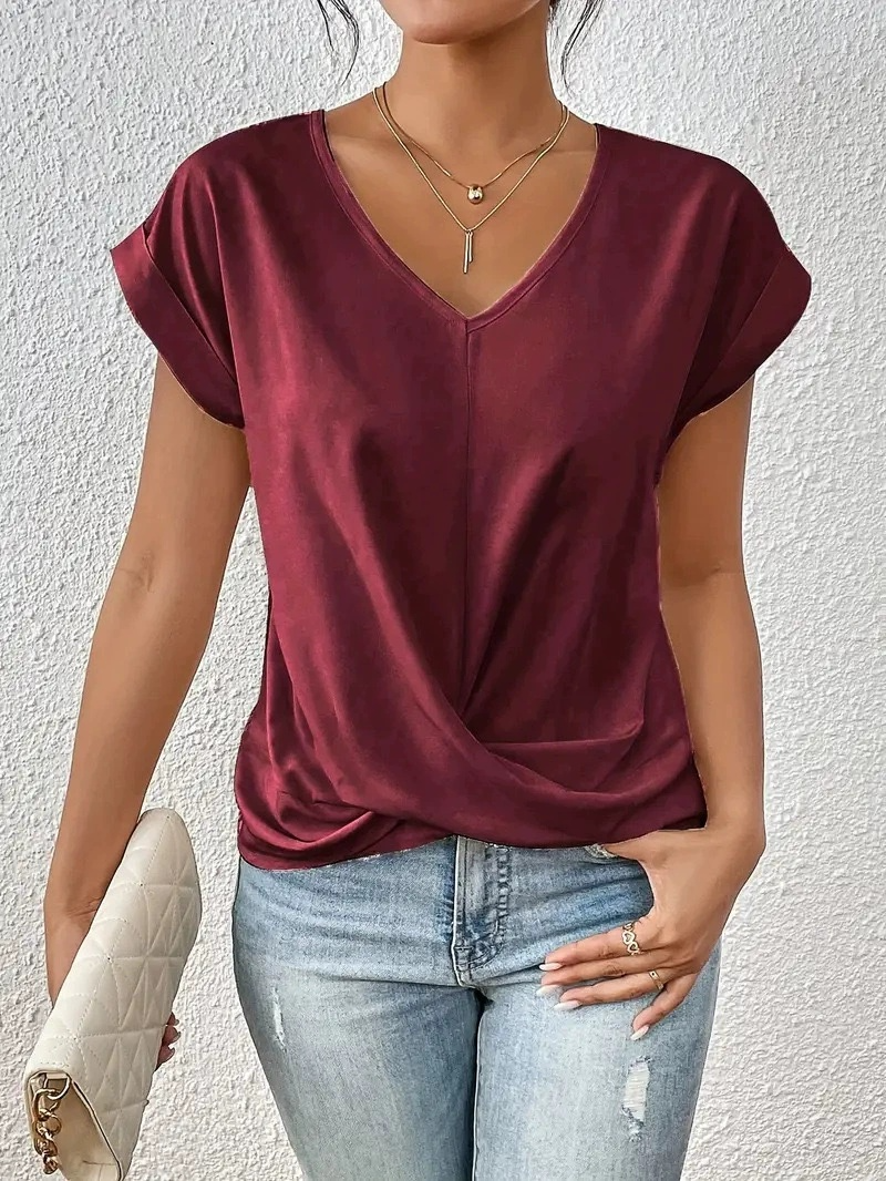Celest™ - Koselig V-hals Casual T-shirt