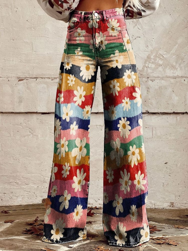 Siw | Retro Blomster Høj Talje Flared Bukser