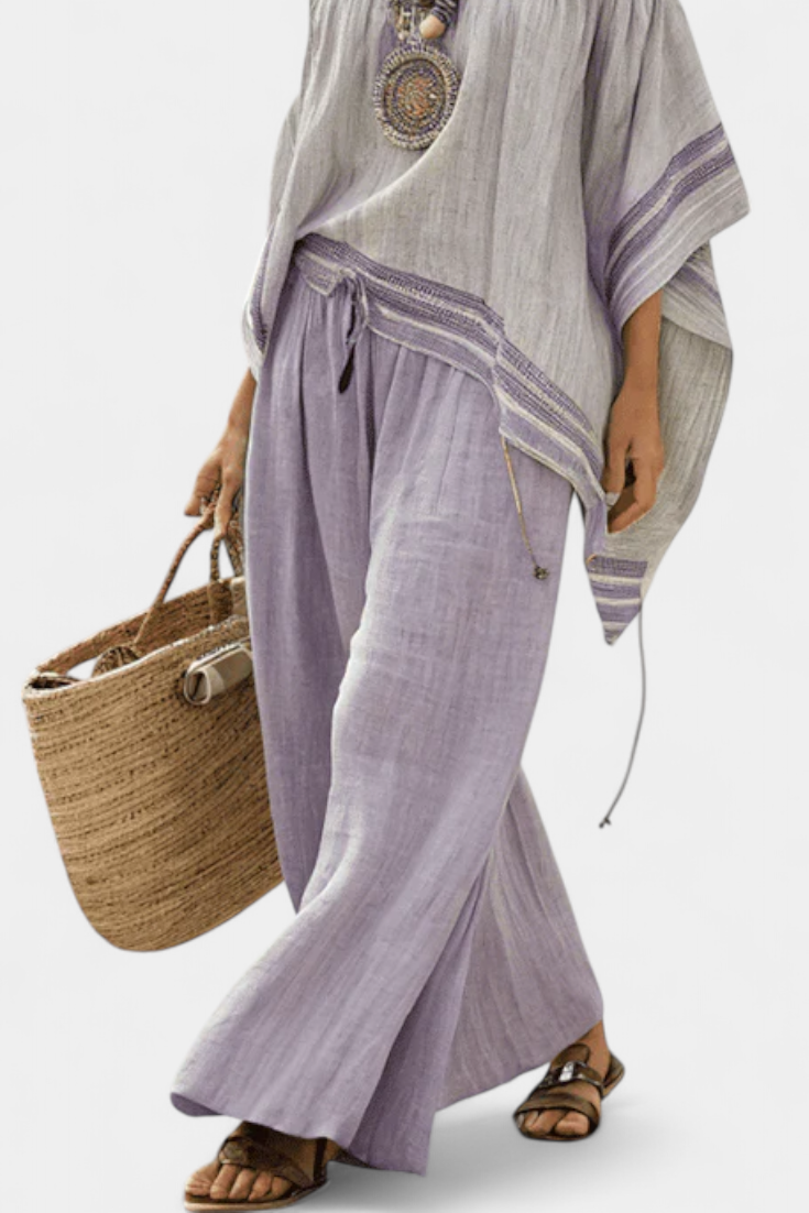 Elegant Ensemble: Off-Shoulder Top & Wide-Leg Pants for a Fresh Look