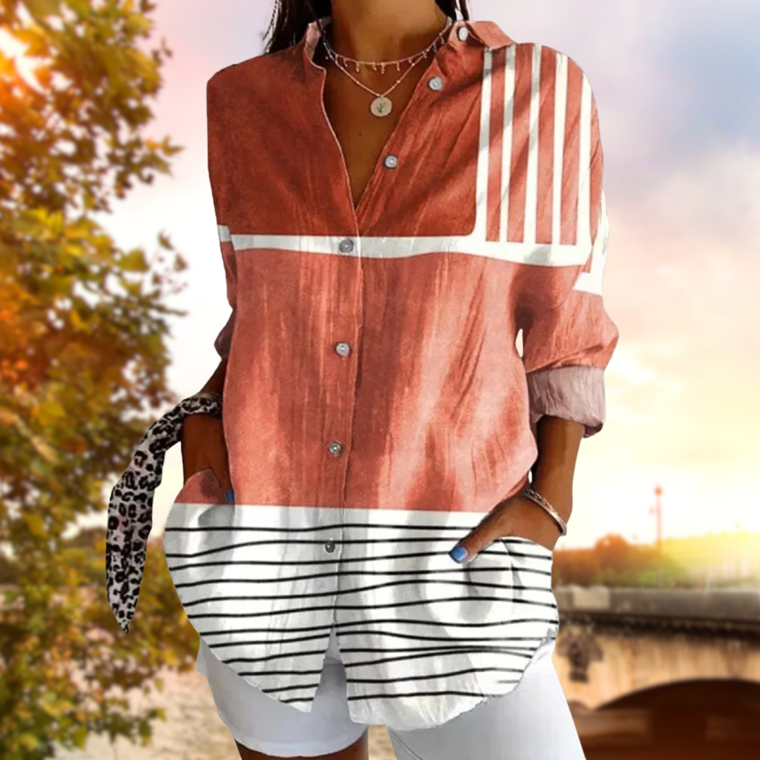 Zarelia™ – farvegradient bluse med stribet kant