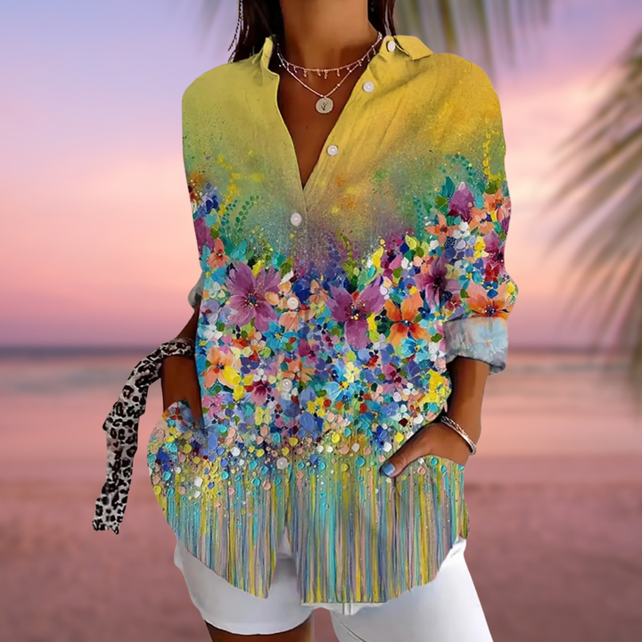 Esmerina™ – blomstrede grafisk bluse med krave