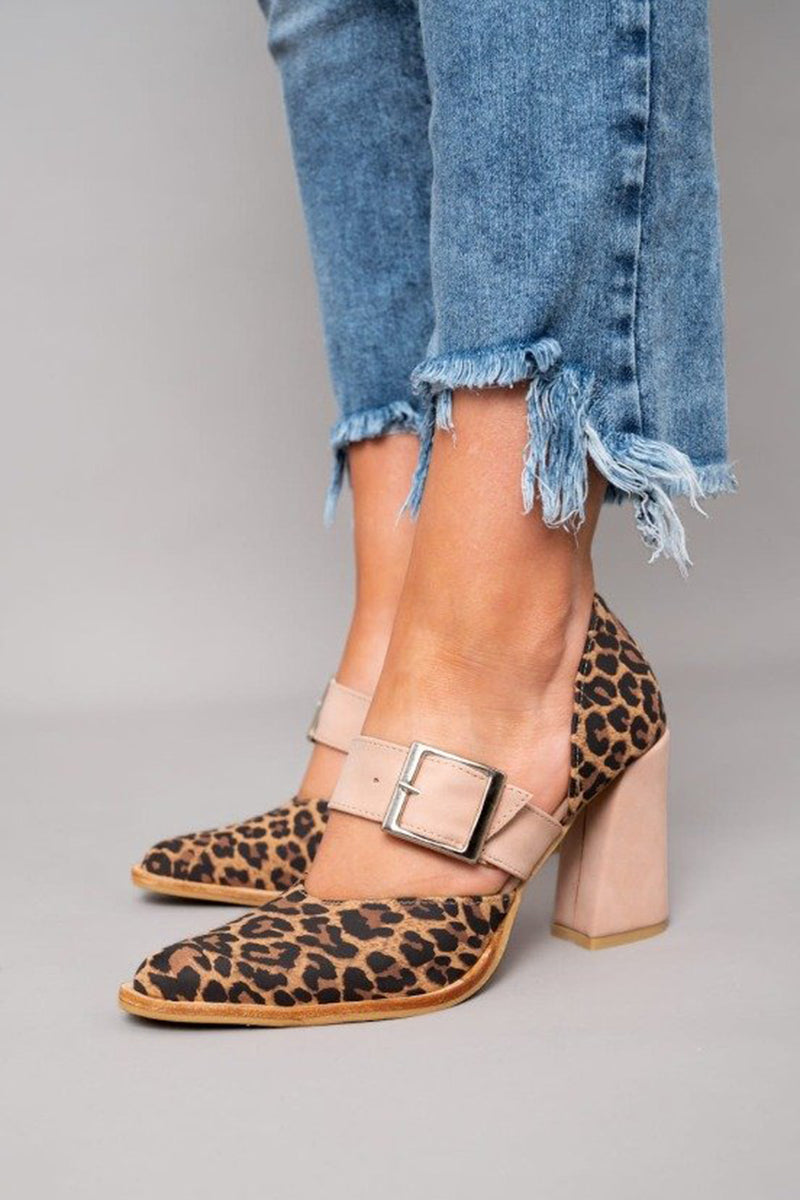 Selveta - Leopard suede sandaler med stabil hæl