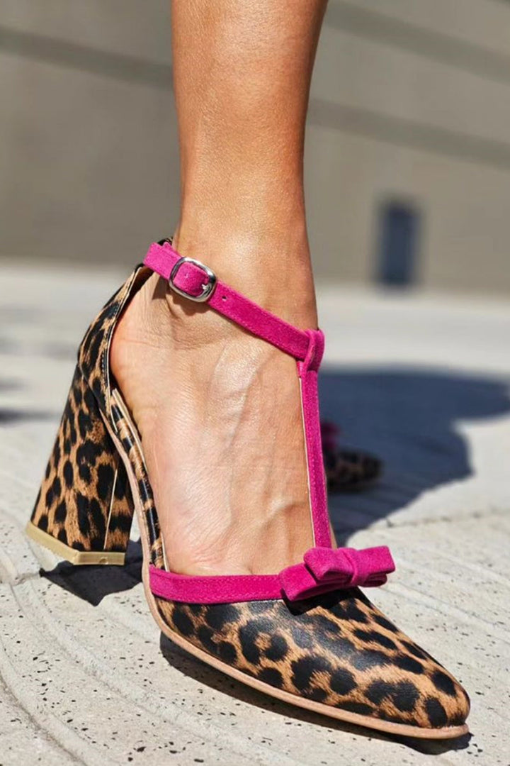 Leontina - Grøn leopardprint sandaler med farveaccent
