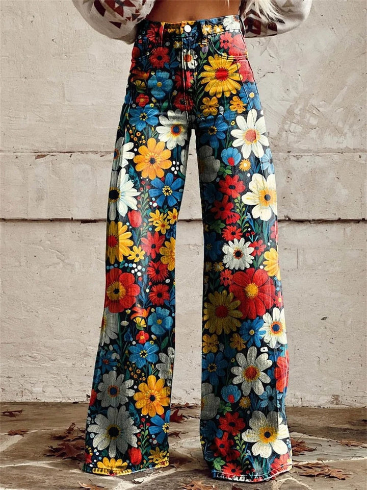Charlotte™ - Komfortable Farverige Blomsterprint Bredde Ben Bukser