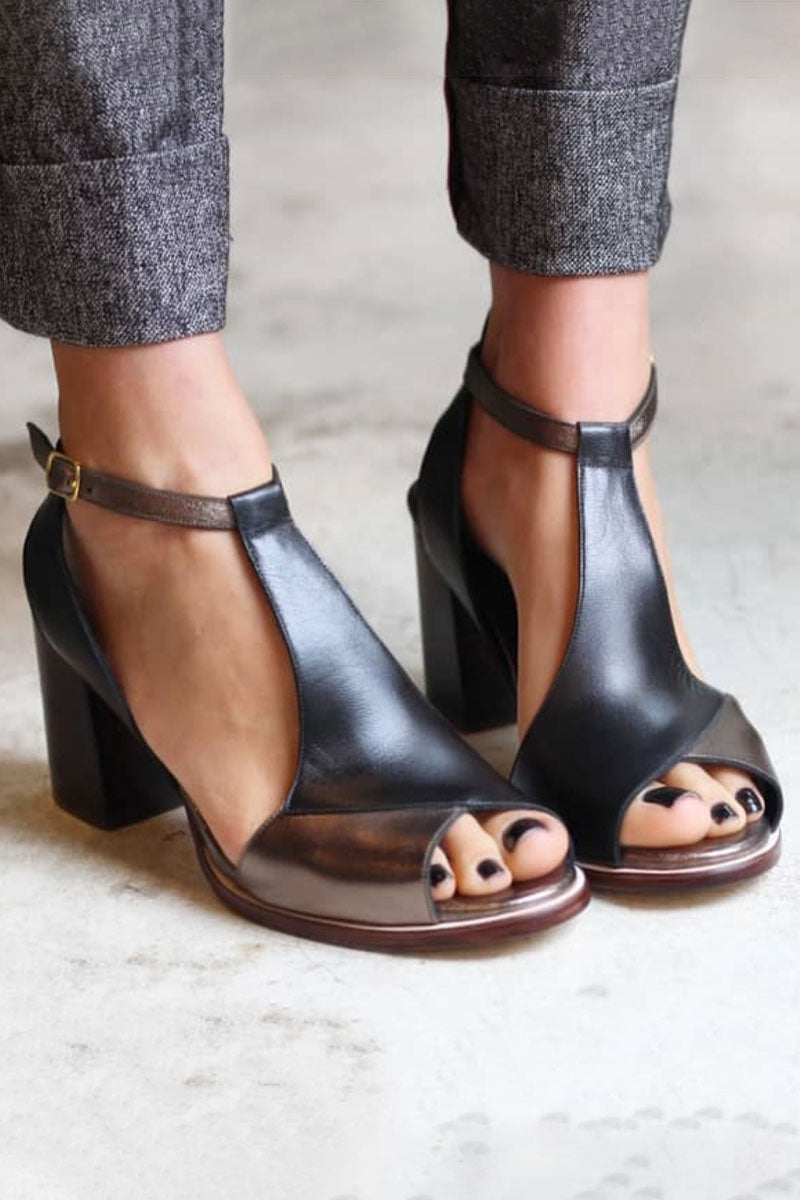 Nadaria - Sorte patchwork peep-toe sandaler med hæle