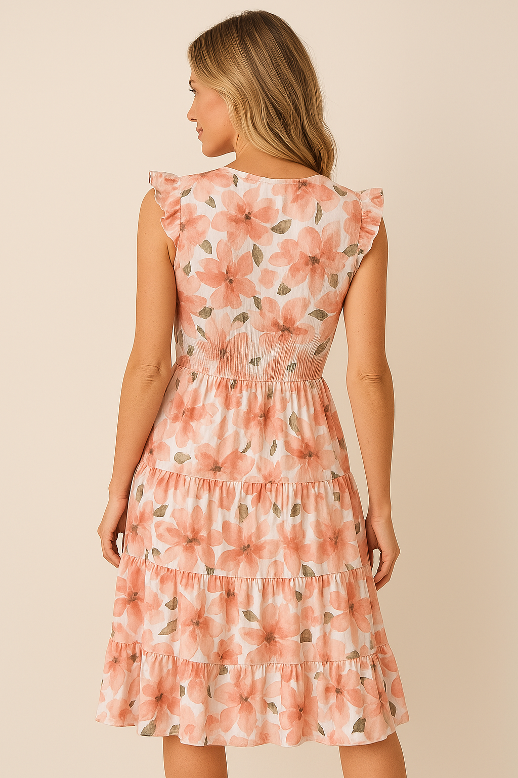Kelly Floral Sleeveless - Blomstret kjole med smock over brystet