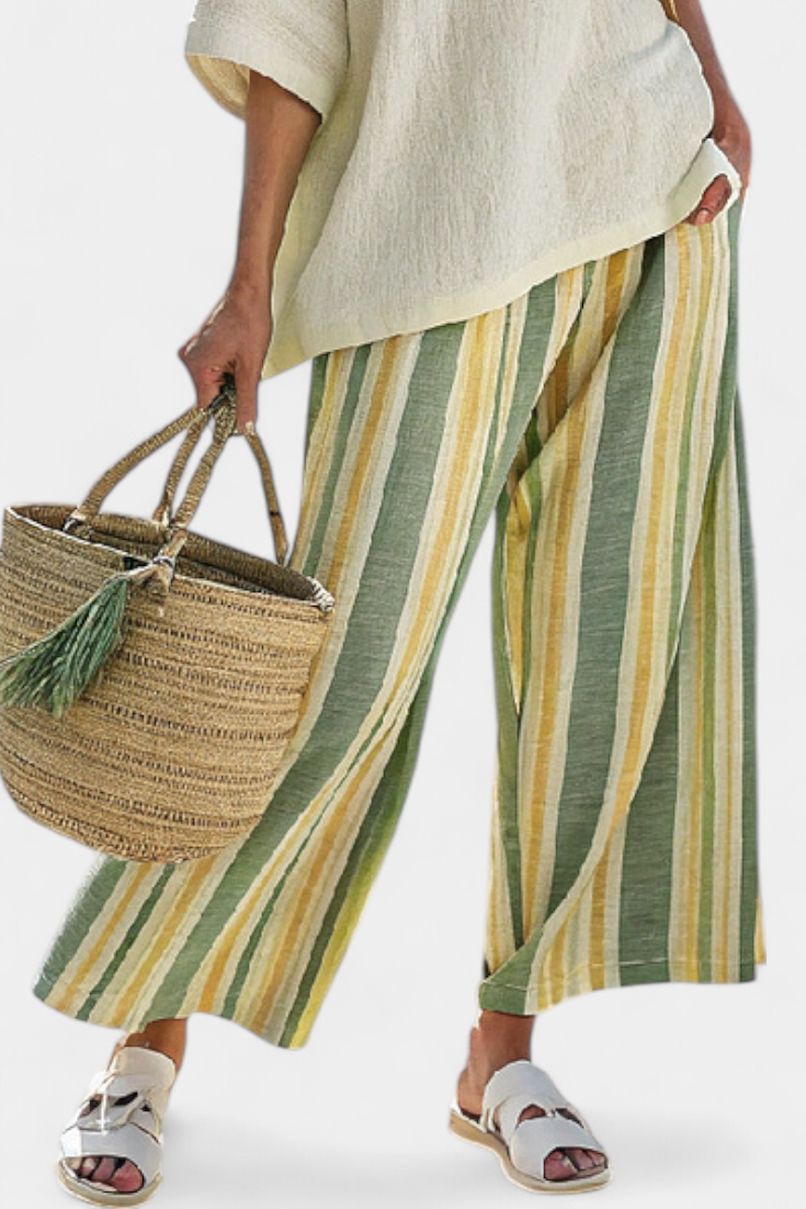 Daisy Middelhavssæt med Olivengrønne Striber for et Elegant og Frisk Look