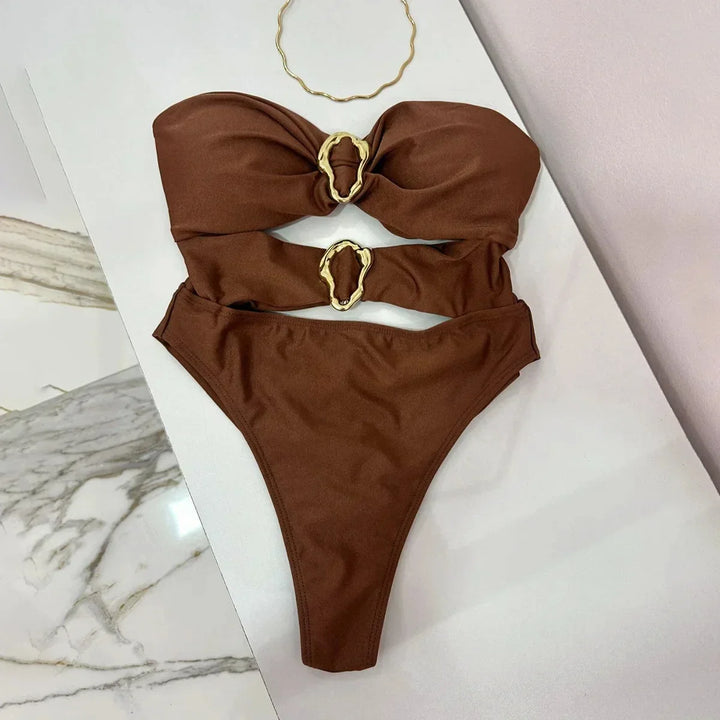 Mae™| Én-Deles Badedragt med Metalringe
