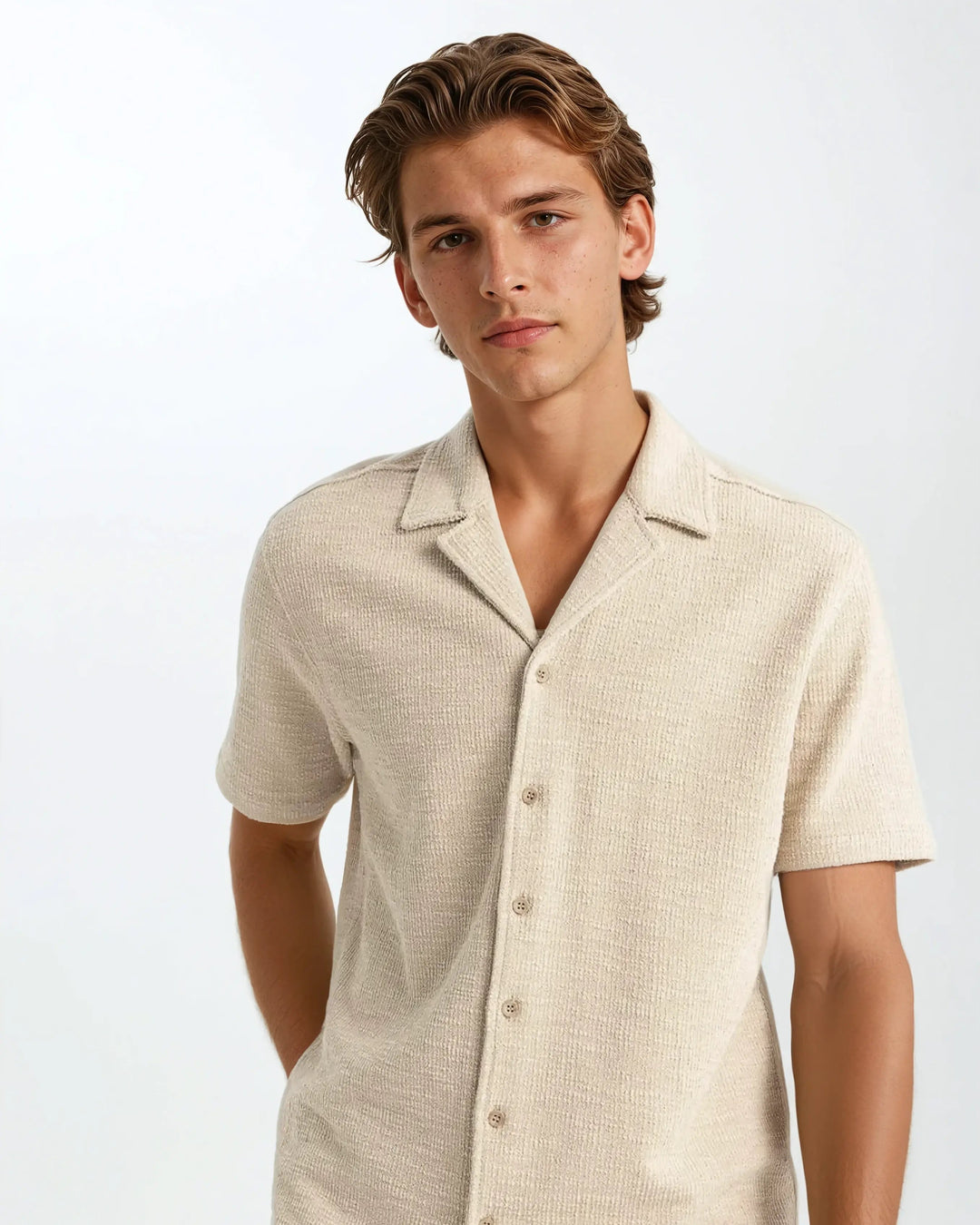 Vaffel Skjorte Beige