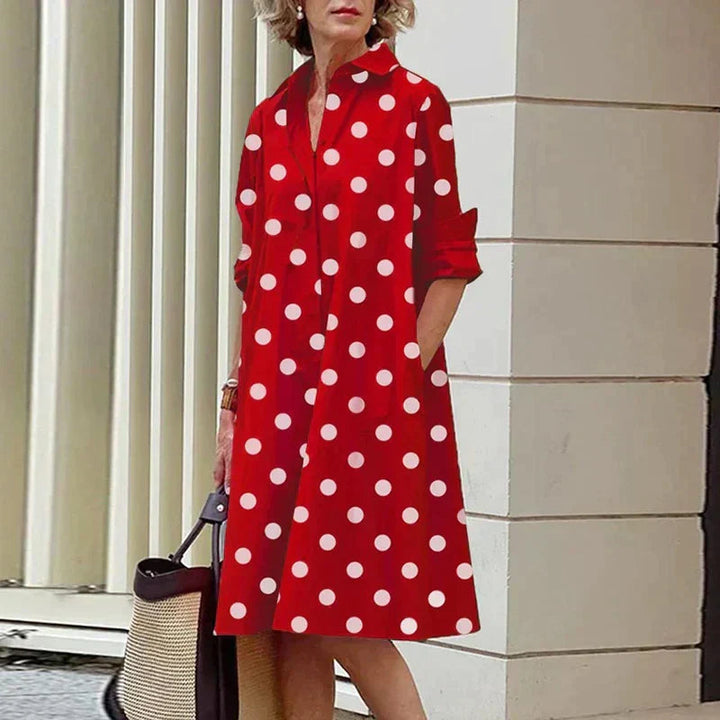 Clara | Retro Midi-Kjole med Krave og Elegant A-Linje