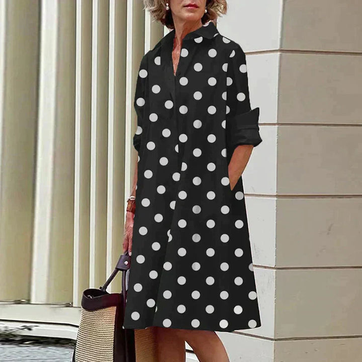 Clara | Retro Midi-Kjole med Krave og Elegant A-Linje