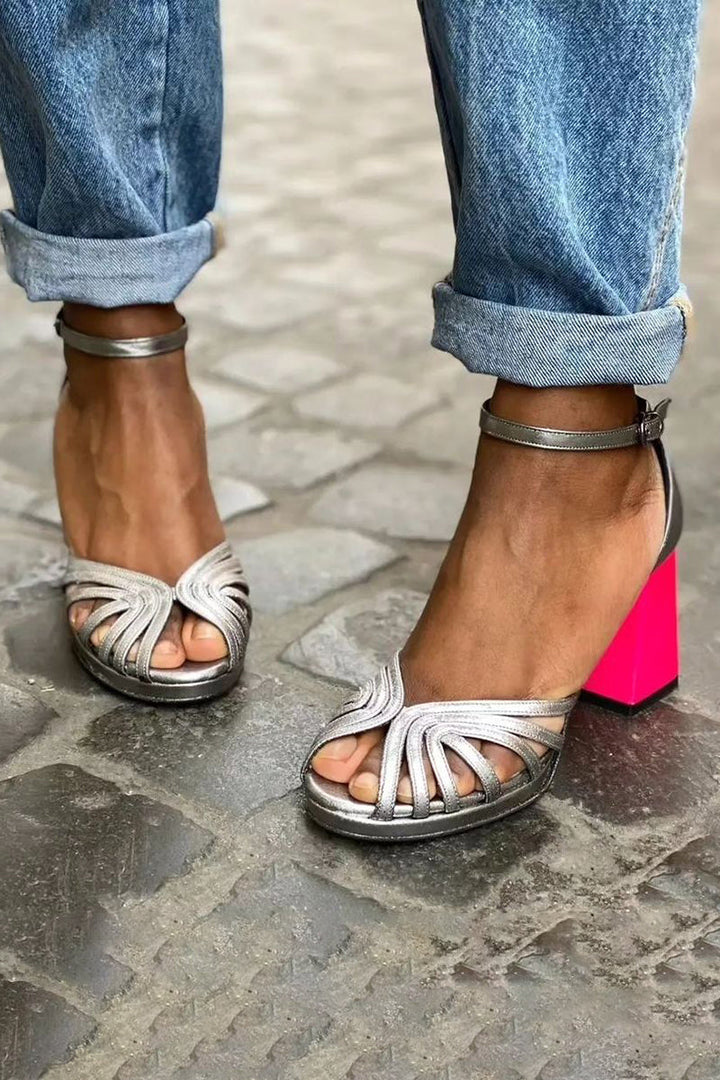 Seraphina™ - Skinnende sandaler med tyk hæl og elegant spænde