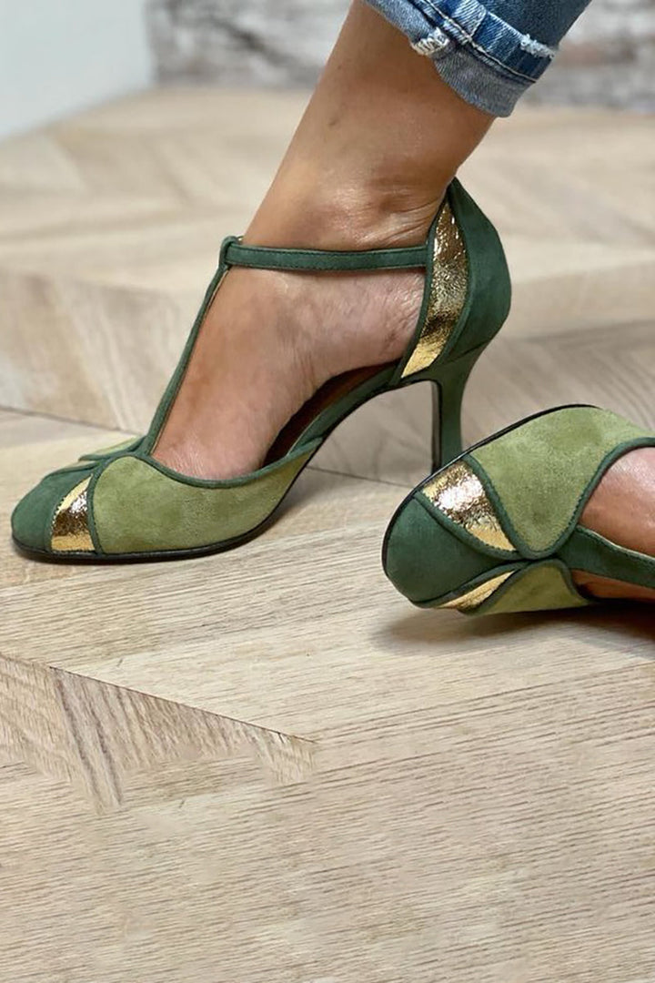 Taviani - Patchwork pumps med T-strop og lukket tå
