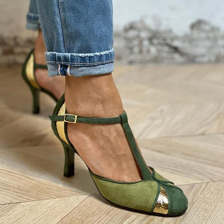 Taviani - Patchwork pumps med T-strop og lukket tå