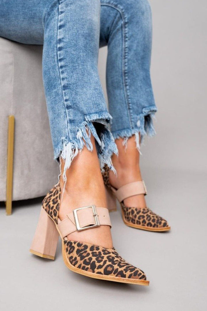 Selveta - Leopard suede sandaler med stabil hæl