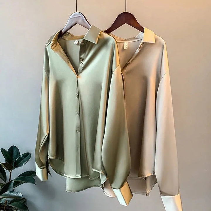 Olivia™ - Langærmet Luksus Satin Bluse